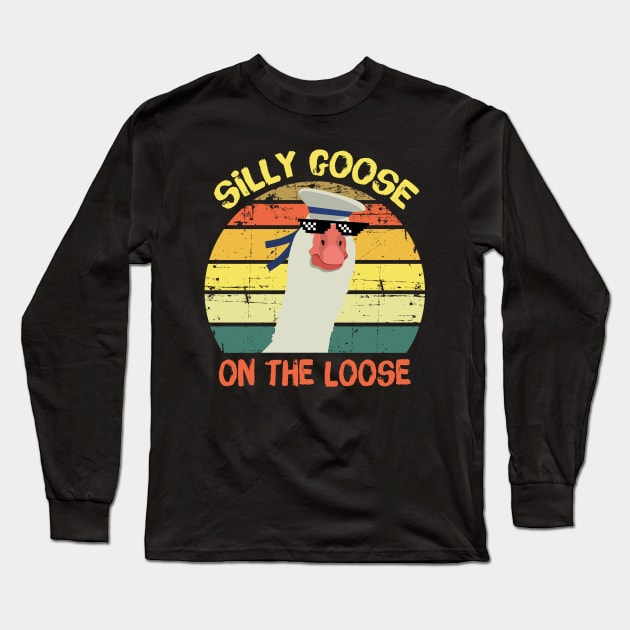 Retro Silly Goose On The Loose Long Sleeve T-Shirt by teewyld